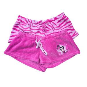 VTG Betty Boop & Zebra Print Pink Fleece Lounge Shorts Bundle Y2K Size M